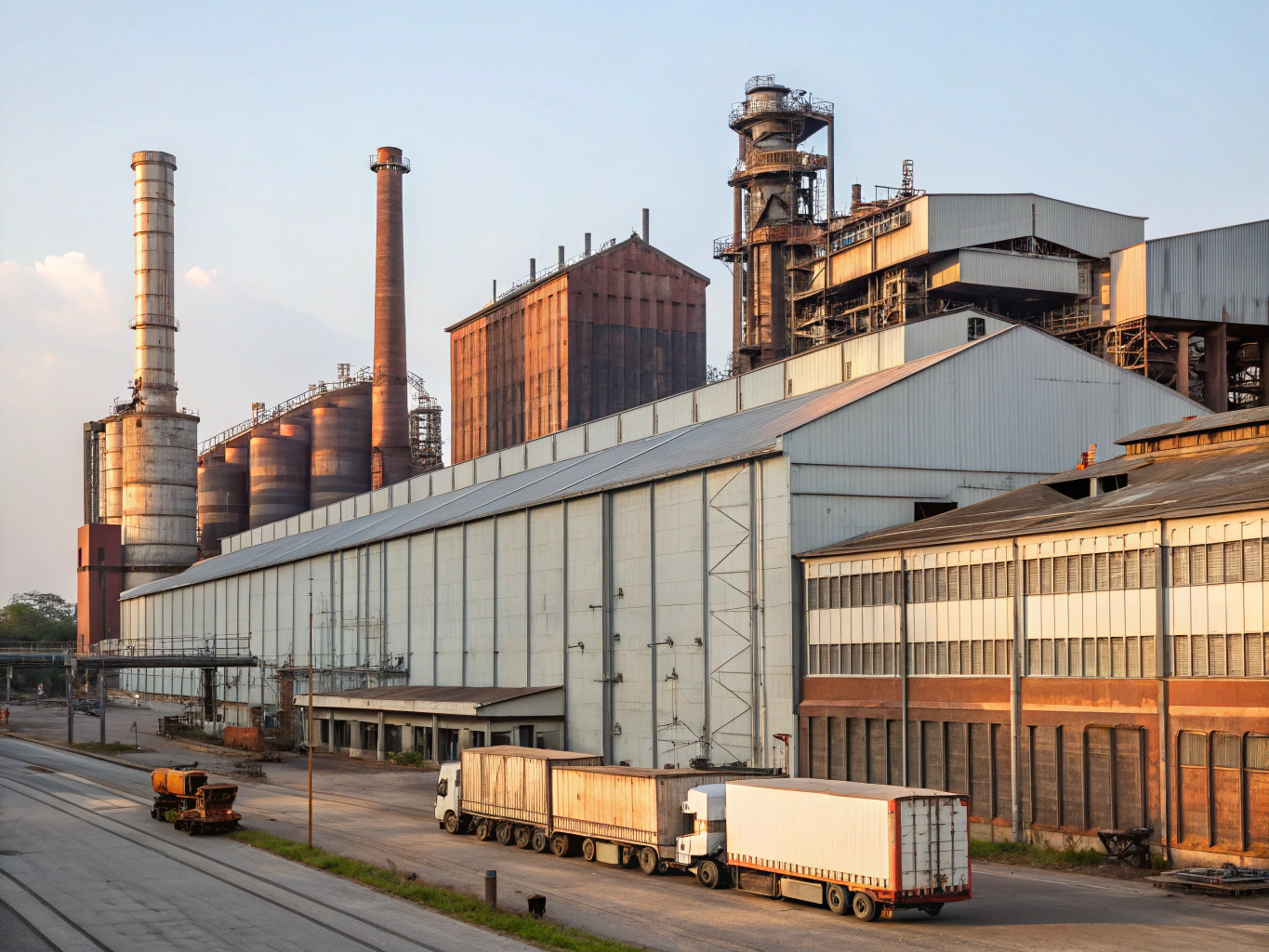 Façade d'usine polluée avant intervention